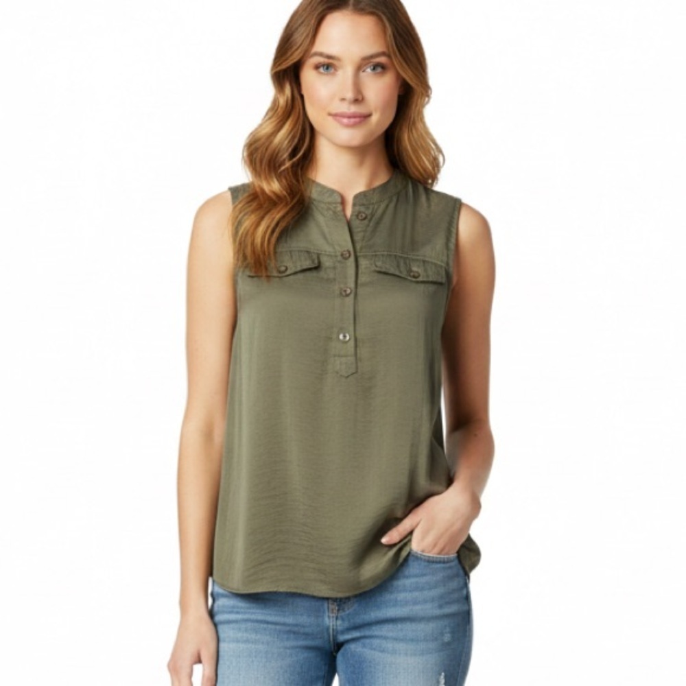 Vince Camuto Olive Green Sleeveless Blouse Size Small